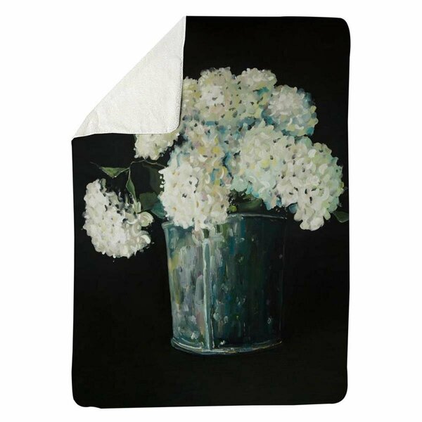 Begin Home Decor 60 x 80 in. White Hydrangea Flowers-Sherpa Fleece Blanket 5545-6080-FL358